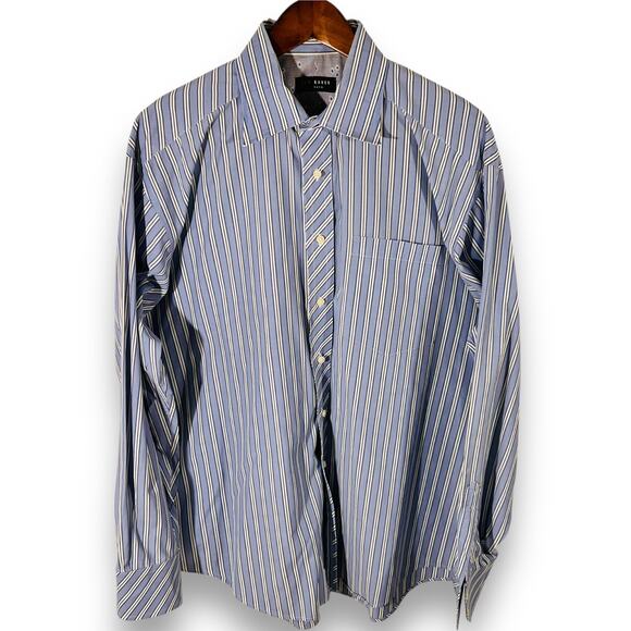 Ted Baker Shirt Blue Stripe Button Front Long Sleeve Polished Modern Classic 17 - Picture 3 of 10